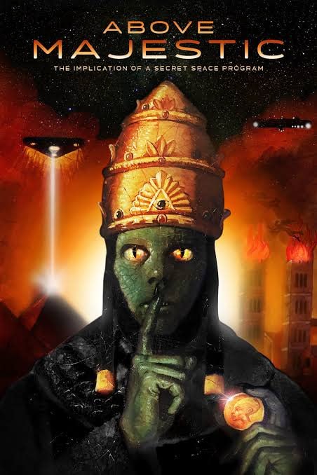 Above Majestic poster with a crowned extraterrestrial figure against an orange science-fiction scene